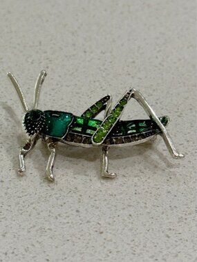 Sparkly Green Grasshopper Brooch